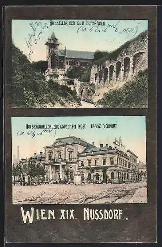 AK Wien-Nussdorf, Bockkeller der K. u. k. Hofbrauer, Hofbräuhallen Zur goldenen Rose