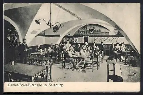 AK Salzburg, Gasthaus Gabler-Bräu-Bierhalle, Innenansicht