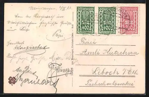 AK Ulrichskirchen a. d. Staatsbahn, Schloss, Kriegerdenkmal, Partie bei der Kirche, Panorama