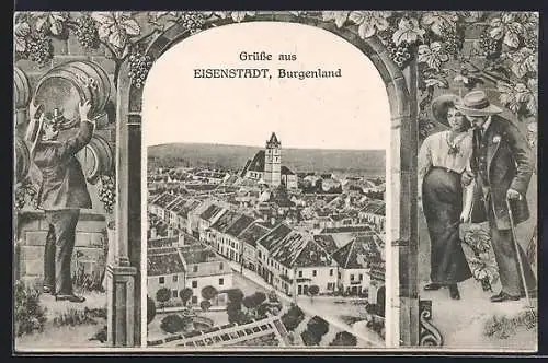 AK Eisenstadt, Blick durch das Tor auf den Ort