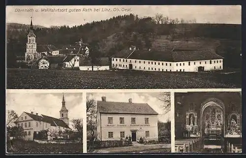 AK Wilhering, Dörnbach, Guten Rath, Krämerei v. J. Wenger, Kirche Aussen- und Innenansicht, Ortspanorama