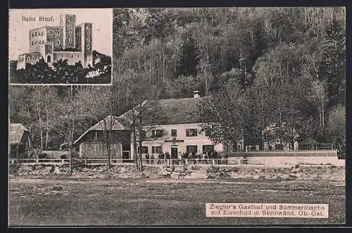 AK Hartkirchen /O.-Oe., Ziegler`s Gasthof mit Eisenbad in Steinwänd, Ruine Stauf