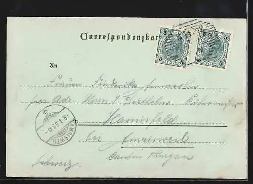 Mondschein-Lithographie Kufstein, Totalansicht gegen die Berge