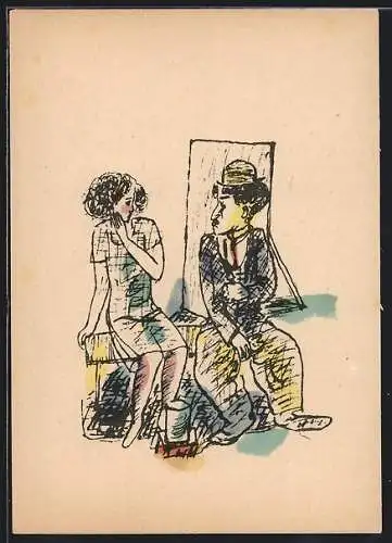 Künstler-AK Schauspieler Charlie Chaplin im Zirkus mit einer Frau