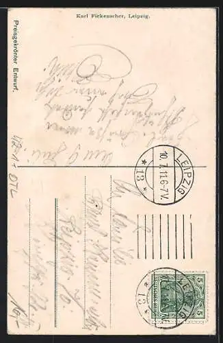 Künstler-AK Leipzig, 26. Mitteldeutsches Bundesschiessen 1911, Schütze mit Armbrust