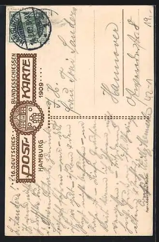 AK Hamburg, 16. Deutsches Bundesschiessen 1909, Hirsch im Fadenkreuz
