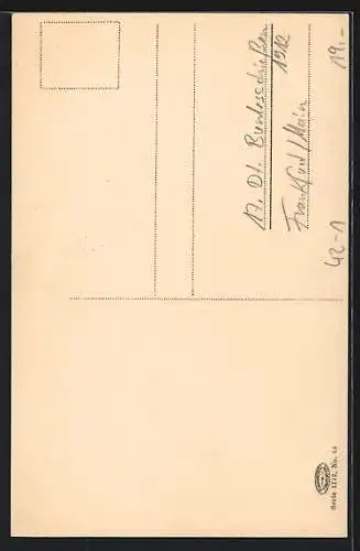 AK Frankfurt a. M., 17. Deutsches Bundesschiessen 1912, Jäger grüsst die Statue Kaiser Karls des Grossen