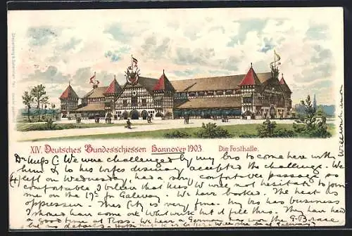 Lithographie Hannover, XIV. Deutsches Bundesschiessen 1903, Festhalle