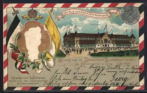 Lithographie Hannover, 14. Deutsches Bundesschiessen 1903, Festhalle, Kronprinz Wilhelm