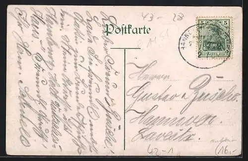 Künstler-AK Hamburg, XVI. Deutsches Bundesschiessen 1909, Festumzug mit Fahnen