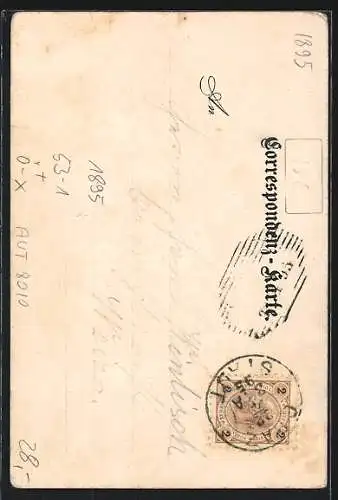 Vorläufer-Lithographie Graz, 1895, Teilansicht mit Schlossberg