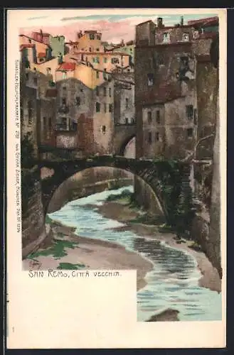 Künstler-Lithographie Paul Hey: San Remo, Città Vecchia