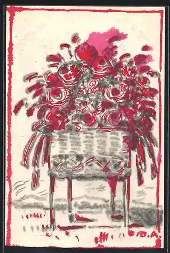 Künstler-AK Handgemalt sign. Carl O. Arends: Rosengesteck in einem Pflanzenkübel