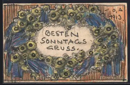 Künstler-AK Handgemalt sign. Carl O. Arends: Sonntagsgruss mit Blumenkranz
