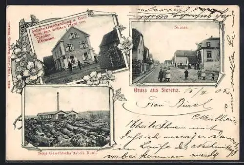 AK Sierentz / Alsace, Schuhwaarenhandlung und Gasthaus zum weissen Pferd v. Theodor Heymann, Gewehrschaftfabrik Ratti