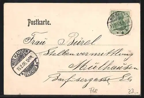 AK Sierentz / Alsace, Schuhwaarenhandlung und Gasthaus zum weissen Pferd v. Theodor Heymann, Gewehrschaftfabrik Ratti