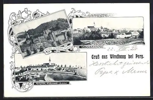 AK Windhaag, Totalansicht mit Schloss und Kloster
