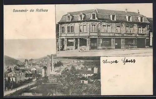 AK Rothau, Geschäftshaus Emil Zittel, Ortsansicht