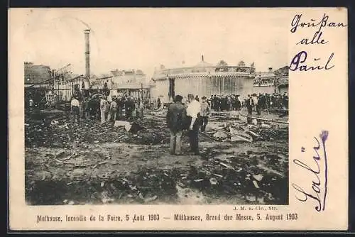 AK Mulhouse / Mülhausen, Brand der Messe 1903