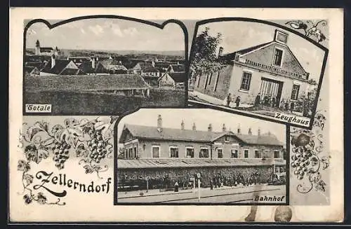 AK Zellerndorf, Bahnhof, Zeughaus, Totale