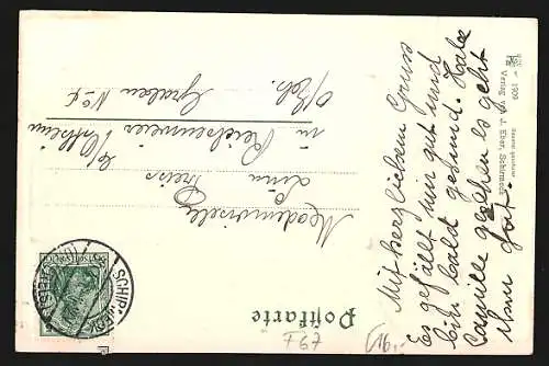 Lithographie Schirmeck, Strassenpartie mit Blick zur Kirche im Wappen-Passepartout