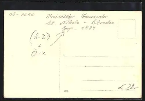 Foto-AK St. Nikola, Feuerwehrmänner zur Eröffnung des Feuerwehrzeughauses St. Nikola und Struden 1922