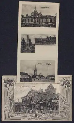 Leporello-AK Remilly i. Lothr., La Gare, la Grand`Rue, Chateau Maujean, l`Eglise, Cimetière militaire, la Poste