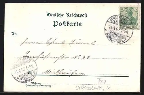 Lithographie Strassburg, Königshofen, Hauptstrasse, Güterbahnhof, Postamt und Schnockeloch
