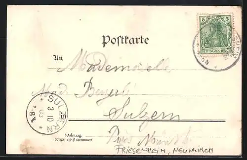 Lithographie Friesenheim, Neunkirch, Nothelfer Kapelle und Strassenpartie