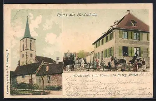 AK Fürdenheim, Gasthaus zum Löwen von Georg Michel, Kirche