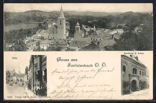 AK Sarleinsbach /O. Ö., Handlung Hieronimus Ecker, Platz, Ortsansicht