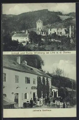 AK Kirchschlag bei Linz, Jelineks Gasthaus, Schloss und Ruine Wildberg