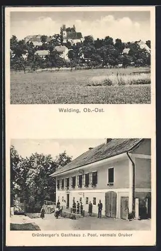 AK Walding /Ob.-Öst., Grünberger`s Gasthaus zur Post, Totalansicht