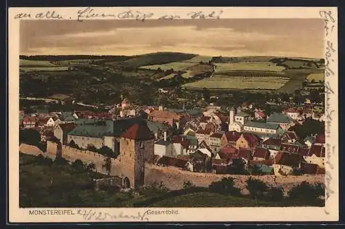 AK Münstereifel, Gesamtansicht mit Stadtmauer