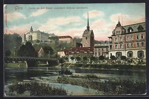 AK Gera, Partie an der Elster unterhalb Schloss Osterstein