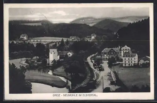 AK Greiz-Neumühle, Teilansicht mit Bahnhof und Gleisanlagen
