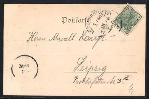 Künstler-AK Inselsberg, Ortspartie mit Hirsch und Rehen