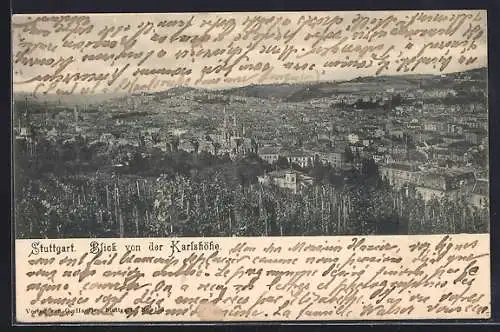 AK Stuttgart, Blick von der Karlshöhe auf den Ort