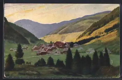 Künstler-AK Heinrich Hoffmann: Menzenschwand, Gesamtansicht mit Bergen
