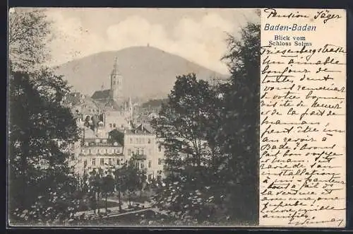 AK Baden-Baden, Blick vom Schloss Solms