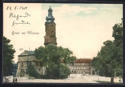 AK Weimar / Thüringen, Residenzschloss mit Strassenpartie