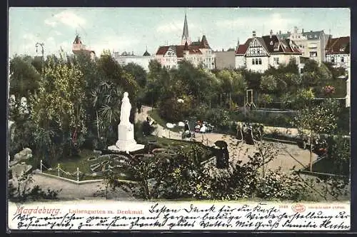 AK Magdeburg, Luisengarten mit Denkmal