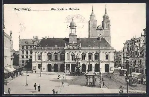 AK Magdeburg, Alter Markt mit Rathaus