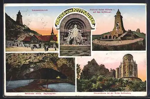 AK Kyffhäuser, Denkmal Kaiser Wilhelm I. auf dem Kyffhäuser, Sommerwirtschaft, Bismarckturm bei der Ruine Rothenburg