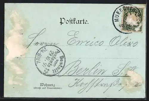 Mondschein-AK München, Karlsplatz mit Litfasssäulen