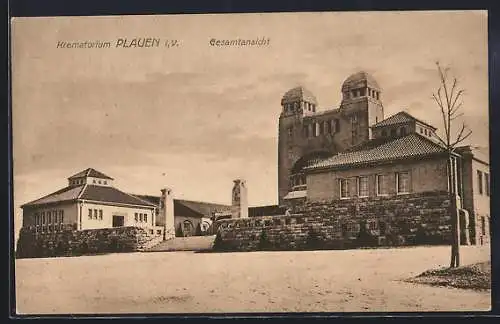 AK Plauen i. V., Gesamtansicht vom Krematorium