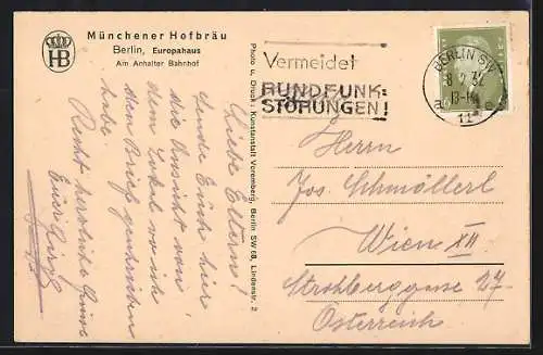 AK Berlin-Kreuzberg, Gasthaus Münchener Hofbräu am Europahaus