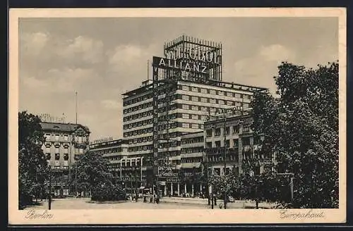AK Berlin-Kreuzberg, Blick auf das Europahaus mit Werbung Allianz Versicherung und Odol