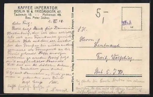 AK Berlin, Cafe Imperator, Friedrichstr. 67, Taubenstr. 15, Mohrenstr. 49, Innenansicht