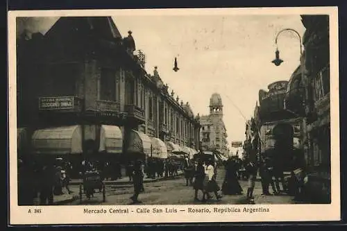 AK Rosario, Mercado Central, Calle San Luis, Strassenpartie mit Geschäften